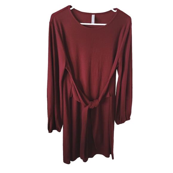 Lionstill XL Maroon Red Faux Wrap Tie Dress Long Sleeve Knee Length Rayon - Picture 1 of 7
